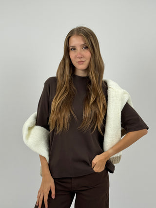 T-Shirt in Cotone con Manica Ampia Marrone