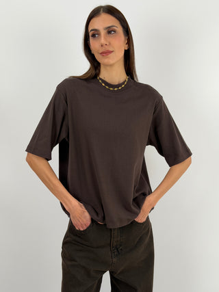 T-Shirt in Cotone con Manica Ampia Marrone