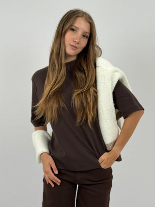T-Shirt in Cotone con Manica Ampia Marrone