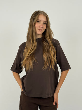 T-Shirt in Cotone con Manica Ampia Marrone