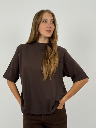 T-Shirt in Cotone con Manica Ampia Marrone