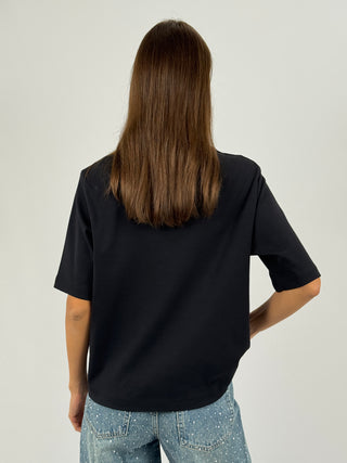 T-Shirt in Cotone con Manica Ampia Nera