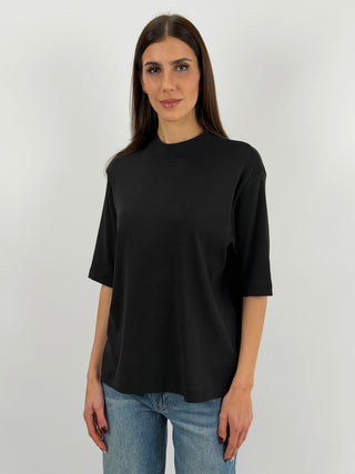 T-Shirt in Cotone con Manica Ampia Nera