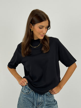 T-Shirt in Cotone con Manica Ampia Nera
