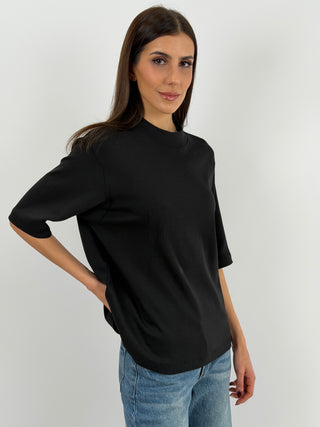 T-Shirt in Cotone con Manica Ampia Nera