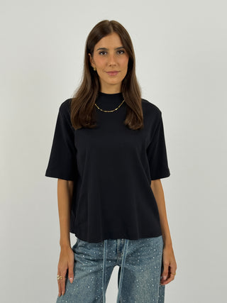 T-Shirt in Cotone con Manica Ampia Nera