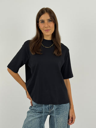 T-Shirt in Cotone con Manica Ampia Nera