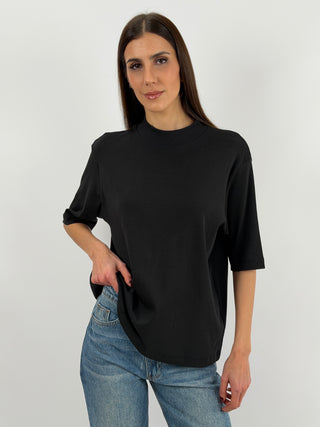 T-Shirt in Cotone con Manica Ampia Nera