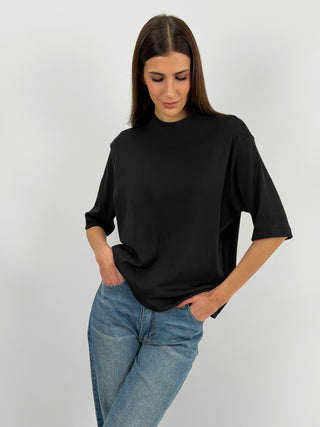 T-Shirt in Cotone con Manica Ampia Nera