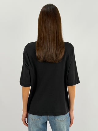 T-Shirt in Cotone con Manica Ampia Nera