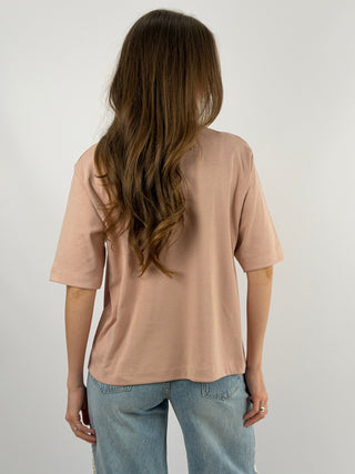 T-Shirt in Cotone con Manica Ampia Rosa Antico