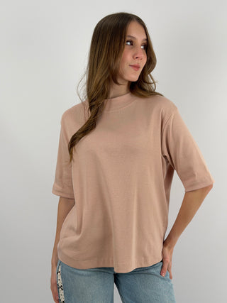 T-Shirt in Cotone con Manica Ampia Rosa Antico