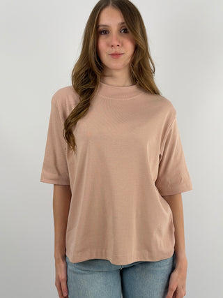 T-Shirt in Cotone con Manica Ampia Rosa Antico
