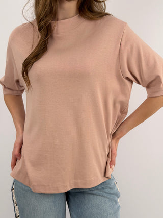 T-Shirt in Cotone con Manica Ampia Rosa Antico
