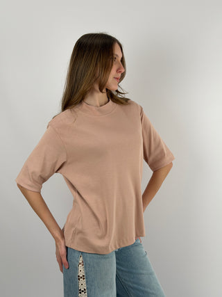 T-Shirt in Cotone con Manica Ampia Rosa Antico