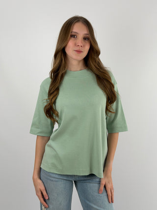 T-Shirt in Cotone con Manica Ampia Verde Salvia