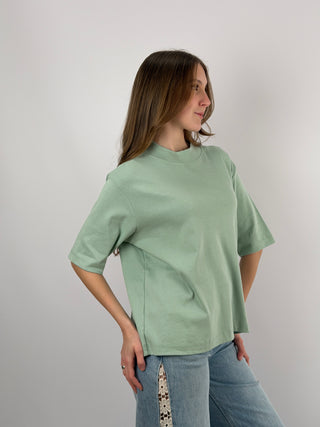 T-Shirt in Cotone con Manica Ampia Verde Salvia