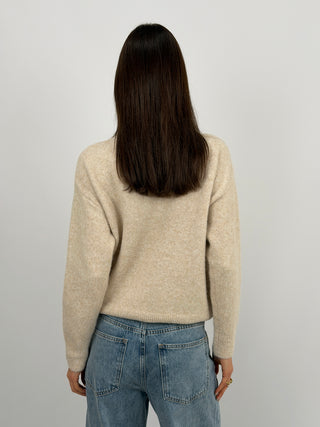 Pullover a Collo Alto con Zip Beige