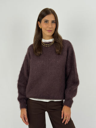 Maglione a Girocollo in Mohair Marrone