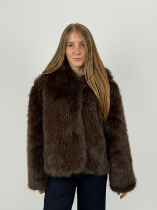 Pelliccia con Cappuccio Cortina Marrone