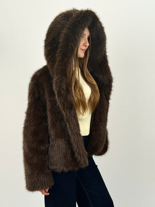 Pelliccia con Cappuccio Cortina Marrone