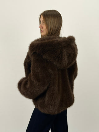Pelliccia con Cappuccio Cortina Marrone