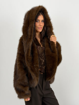 Pelliccia Ampia con Cappuccio Chamonix Marrone