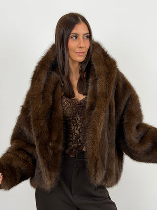 Pelliccia Ampia con Cappuccio Chamonix Marrone