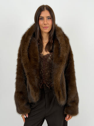 Pelliccia Ampia con Cappuccio Chamonix Marrone