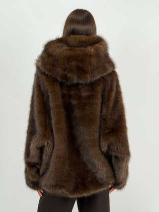 Pelliccia Ampia con Cappuccio Chamonix Marrone