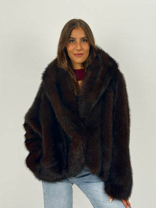 Pelliccia Ampia con Cappuccio Chamonix Marrone