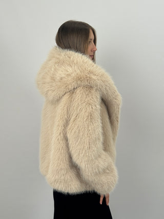Pelliccia con Cappuccio Cortina Miele