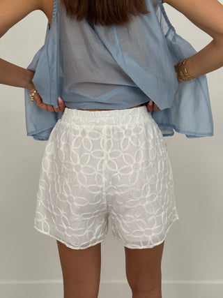Shorts con Ricamo Bianco