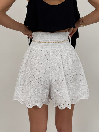 Shorts in Sangallo con Cintura Bianco