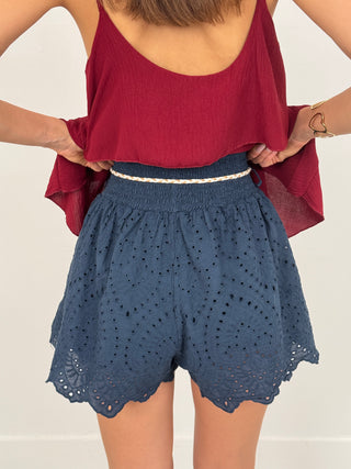 Shorts in Sangallo con Cintura Blu
