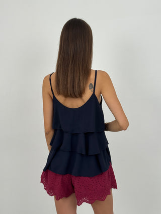 Shorts in Sangallo con Cintura Bordeaux