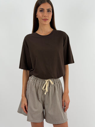 Shorts a Righe Marroni