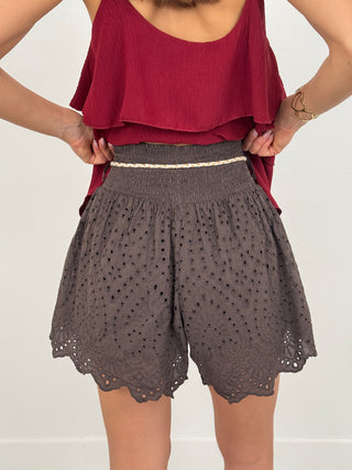 Shorts in Sangallo con Cintura Marrone