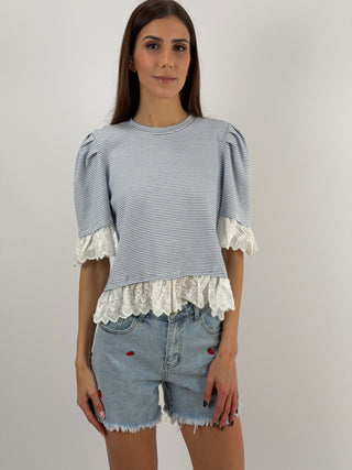 Shorts in Denim con Ricamo Fragole