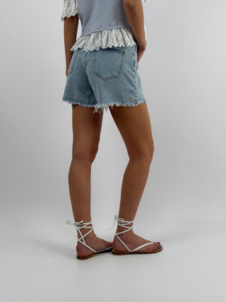 Shorts in Denim con Ricamo Fragole