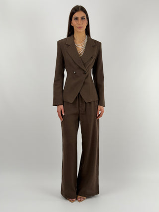 Pantalone Lumina in Misto Lino Marrone