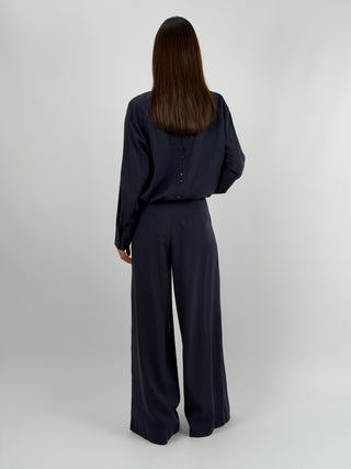 Pantalone a Palazzo con Pinces Blu Lumina