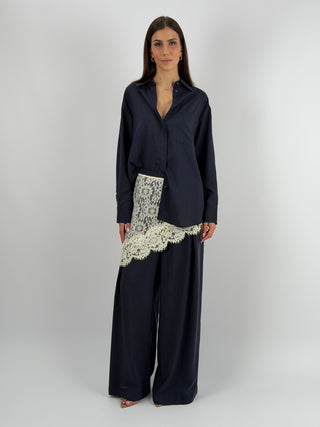 Pantalone a Palazzo con Pinces Blu Lumina