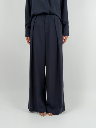 Pantalone a Palazzo con Pinces Blu Lumina