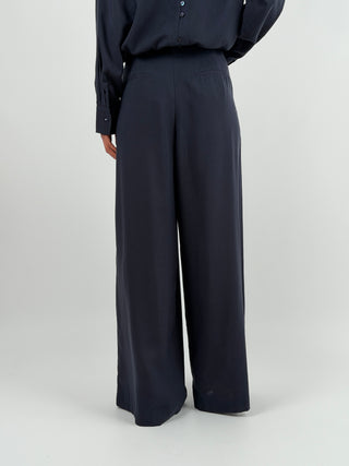 Pantalone a Palazzo con Pinces Blu Lumina