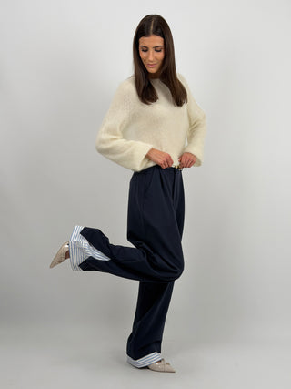 Pantalone Lumina Wide Leg Blu con Inserti a Camicia