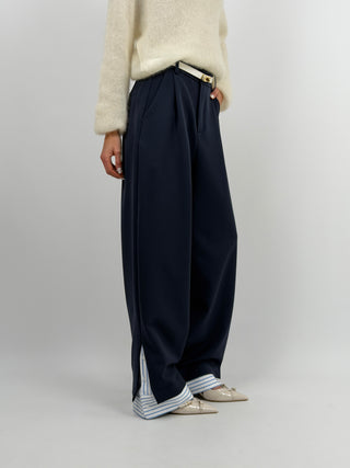 Pantalone Lumina Wide Leg Blu con Inserti a Camicia