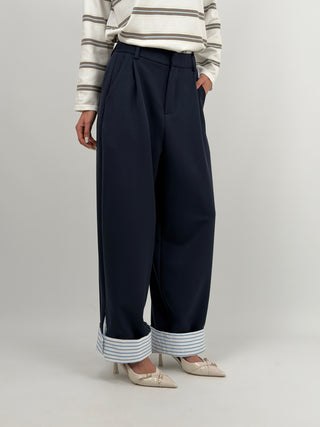 Pantalone Lumina Wide Leg Blu con Inserti a Camicia