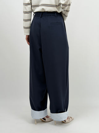 Pantalone Lumina Wide Leg Blu con Inserti a Camicia