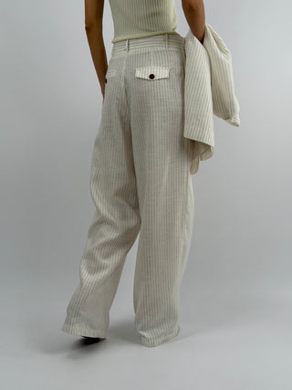 Set Coordinato Blazer e Pantalone a Righe Panna Lumina